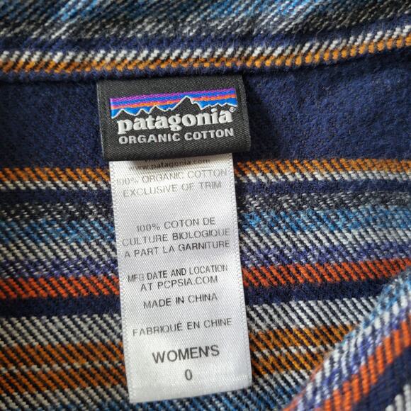 Patagonia Shirt Womens 0 Blue Striped Organic Cotton Button Up Flannel Western - Picture 3 of 10